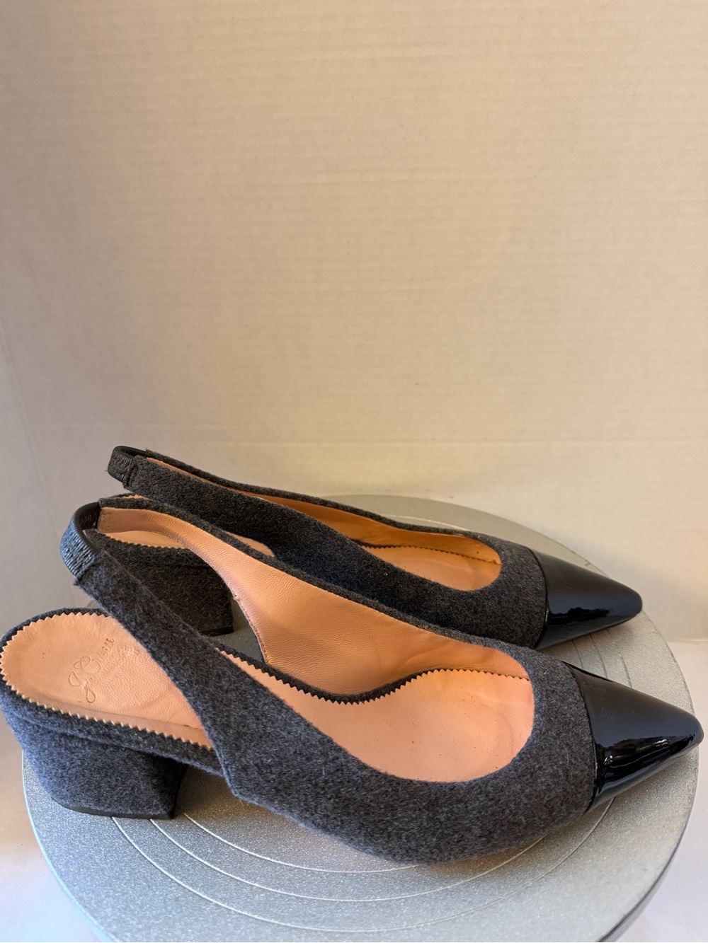 J . Crew Laney Slingback Pumps In Wool / Paten Leather Grey/Black Sz 8.5
